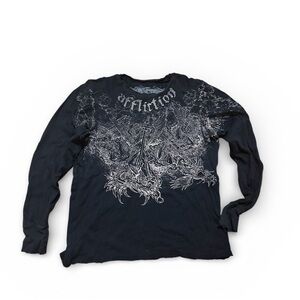 Affliction Y2K Charcoal Graphic Waffle Knit Long Sleeve Tee | Size M